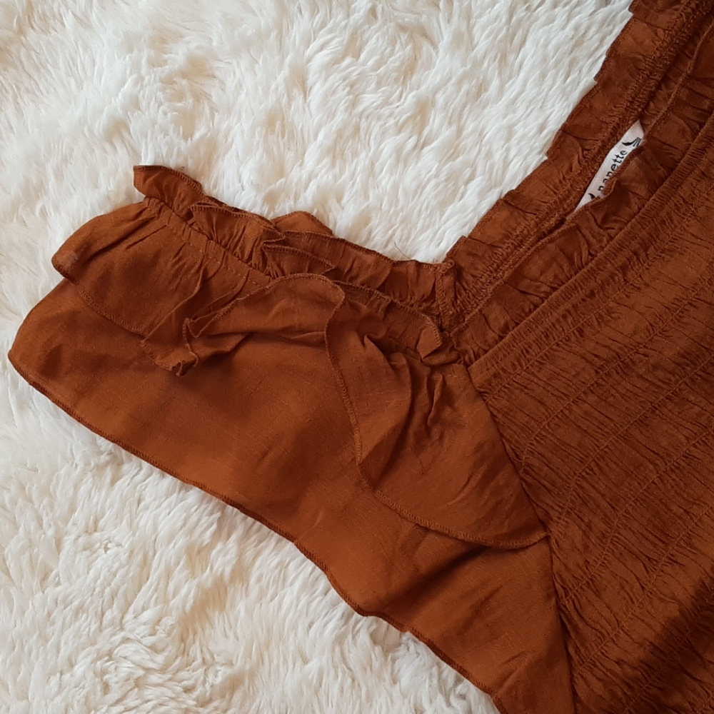 SOLD*Nanette Lepore Glazed Ginger Ruched Top Ruffle Bottom & Sleeves, Large, NWT - Picture 3 of 11